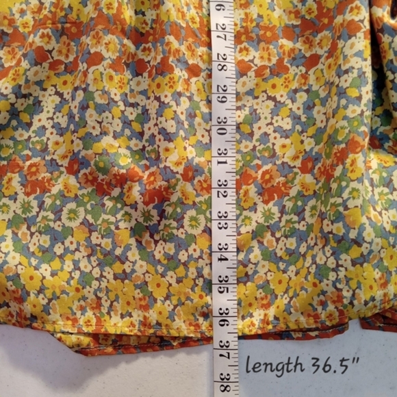 Central Falls Skirt Top Set Pull on Midi Wm Lg Button Up Yellow Floral Summer - Picture 7 of 16